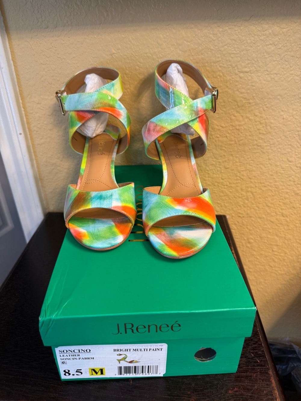 NWT J Renee Soncino Bright Multi Print Patent Leather Dress Sandals